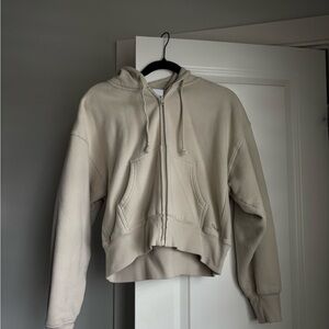 Beige Zip-Up Hoodie